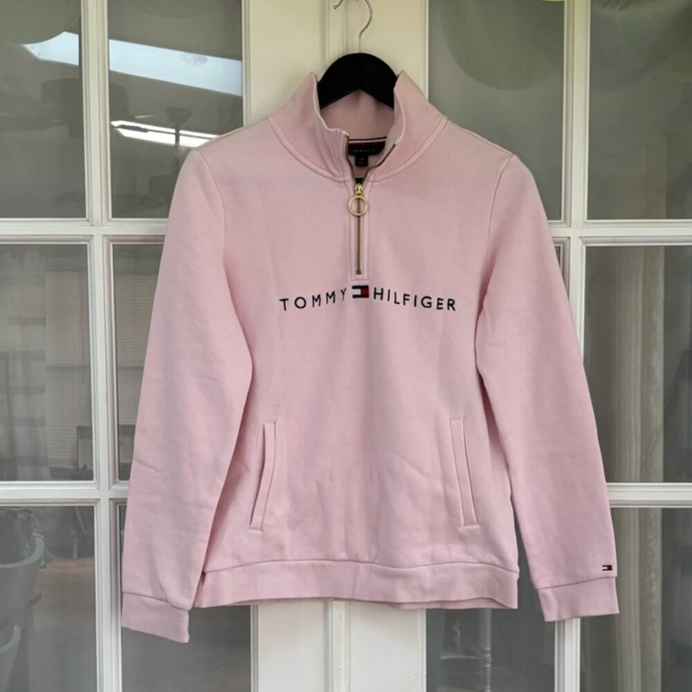 Tommy Hilfiger Quarter Zip Cotton Logo Sweatshirt